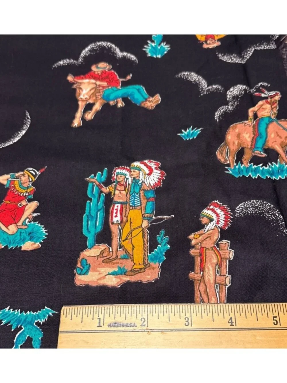 Cowboy & Native American Themed Cotton Fabric 1/2 yard x 44